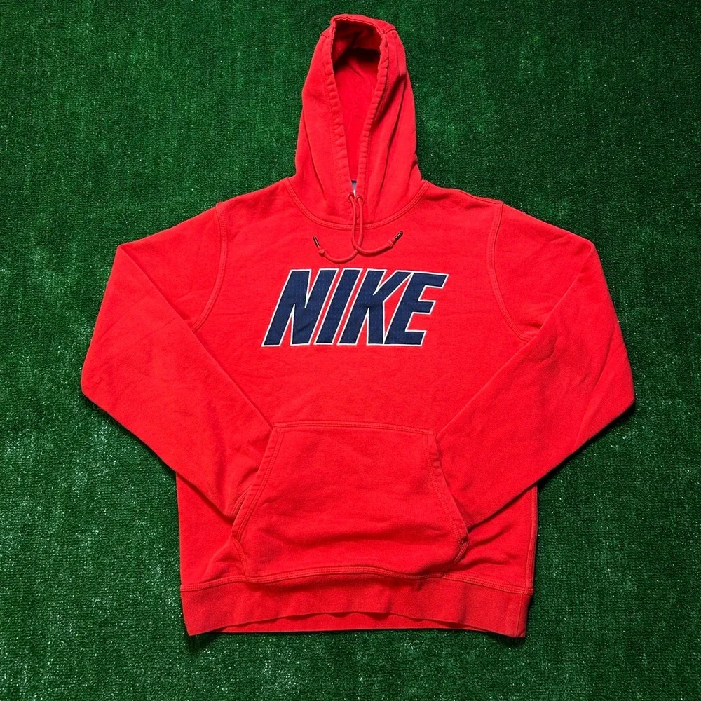 Vintage Blue Tag Nike Hoodie Embroidered Big Mesh Logo Spell Out Red Medium